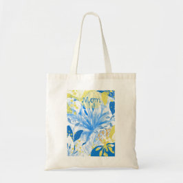 Mom Blauw Geel Bloemen Canvas tas