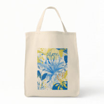 Mom Blauw Geel Bloemen Canvas tas