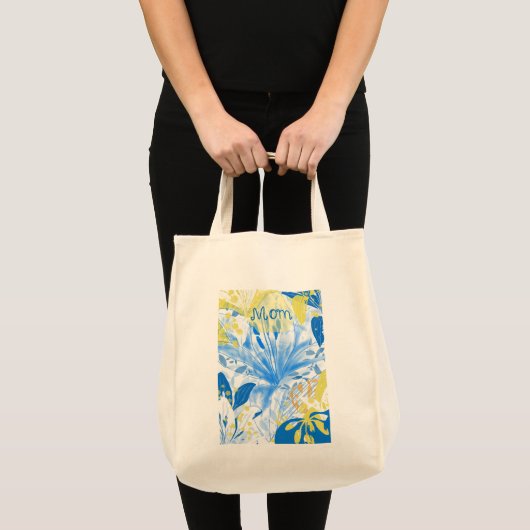 Mom Blauw Geel Bloemen Canvas tas (Voorkant (product))
