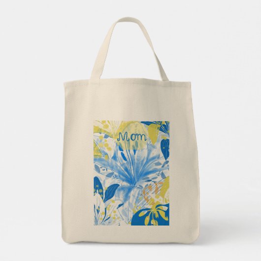 Mom Blauw Geel Bloemen Canvas tas (Achterkant)