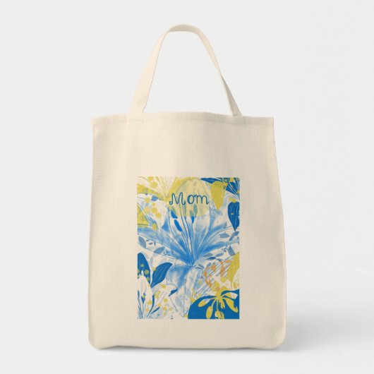 Mom Blauw Geel Bloemen Canvas tas (Voorkant)