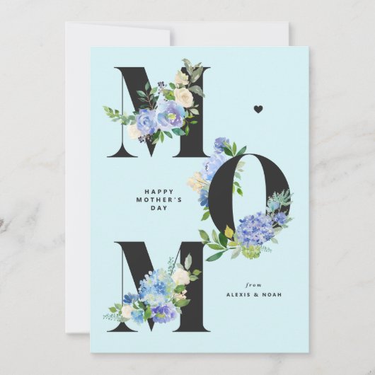 MOM Blue Hydrangeas Bloemen Happy Moederdag Feestdagenkaart (Voorkant)