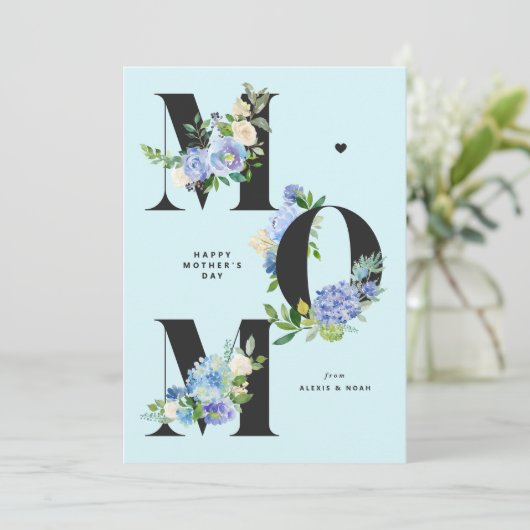 MOM Blue Hydrangeas Bloemen Happy Moederdag Feestdagenkaart (Staand voorkant)