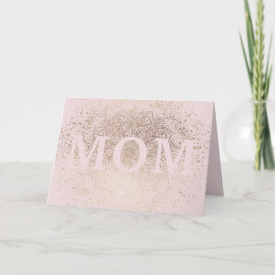 Mom Blush Roze Bloemen Goud Elegante Moederdag Kaart