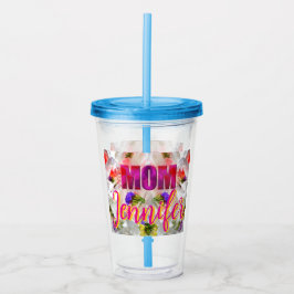 'Mom-Boss-Fire' – Diseño floral en cubos  Acryl Drinkbeker
