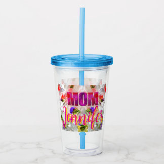 'Mom-Boss-Fire' – Diseño floral en cubos Acryl Drinkbeker