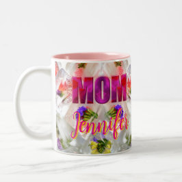 'Mom-Boss-Fire' – Diseño floral en cubos  Tweekleurige Koffiemok