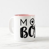 MOM BOSS Modern Typografie script Trendy Chic Tweekleurige Koffiemok (Voorkant links)