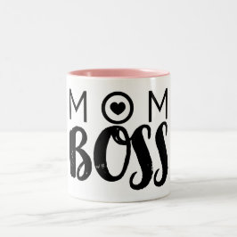 MOM BOSS Modern Typografie script Trendy Chic Tweekleurige Koffiemok