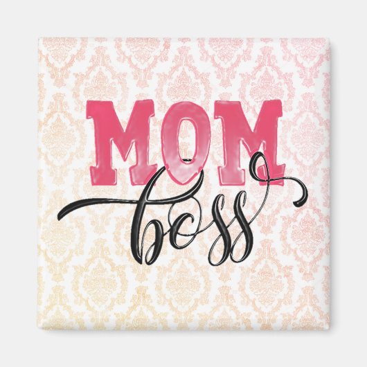 MOM BOSS - Stijlvolle Roze Moederdag Magneet (Voorkant)