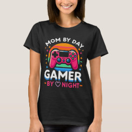 Mom By Day, Gamer By Night: Retro Sunset Pink T-shirt