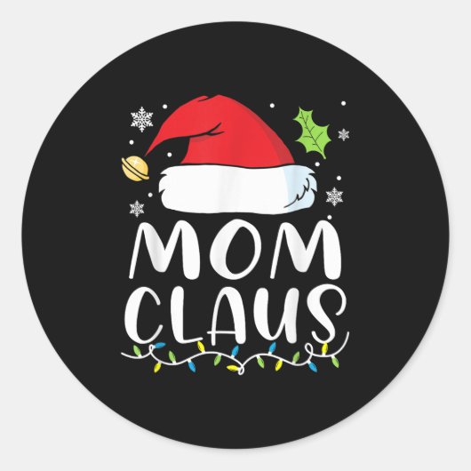 Mom Claus Christmas Lights Pajama Xmas Family Matc Ronde Sticker (Voorkant)
