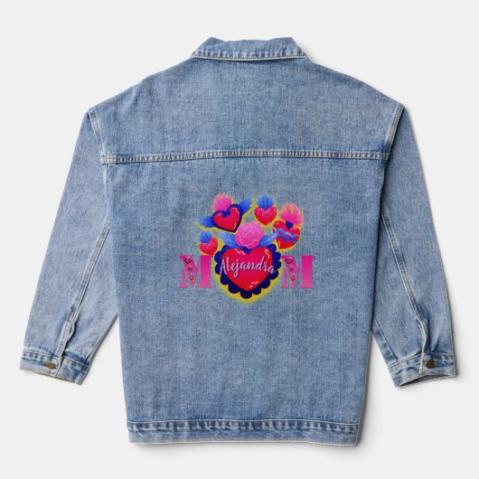 'MOM' - Corazones de Mamá  Arte Mexicano editable  Denim Jacket (Achterkant)