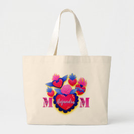 Mom corazones mexicanos Nombre editable Grote Tote Bag