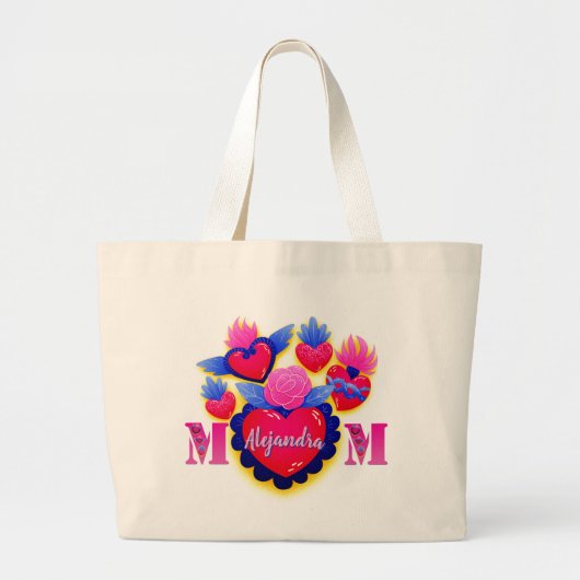 Mom corazones mexicanos Nombre editable Grote Tote Bag (Voorkant)