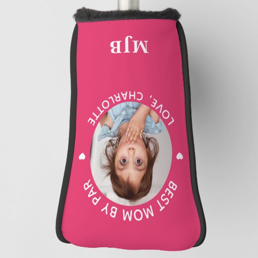 MOM Custom Foto Gepersonaliseerd Monogram Chic Roz Golfheadcover (Draai 90)