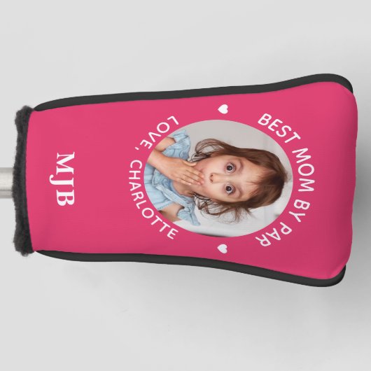 MOM Custom Foto Gepersonaliseerd Monogram Chic Roz Golfheadcover (Voorkant)