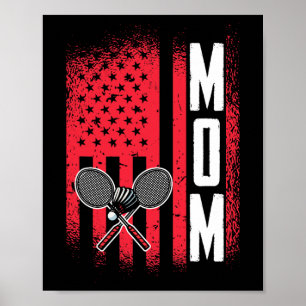 Mom Dminton Speler Retro Spel US Vlag Amerika Shut Poster