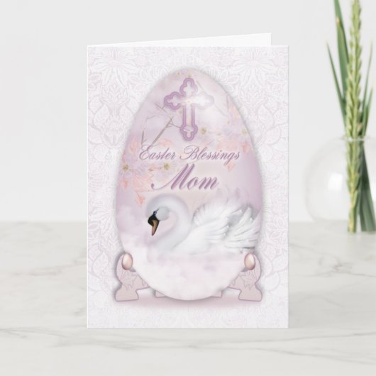 Mom, Easter Card With Decorated Egg, Swan Feestdagen Kaart (Voorkant)