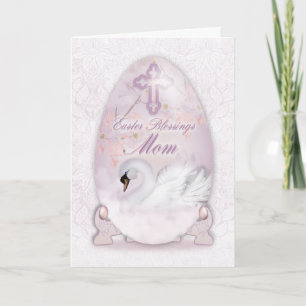 Mom, Easter Card With Decorated Egg, Swan Feestdagen Kaart
