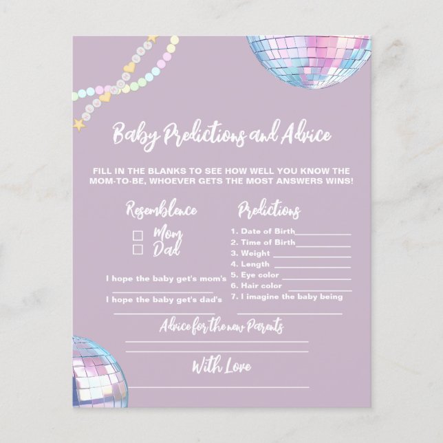 Mom era baby shower Advies voor nieuwe ouders spel (Voorkant)