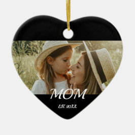 Mom Est. Black White Script Mothers Day Photo  Cer Keramisch Ornament