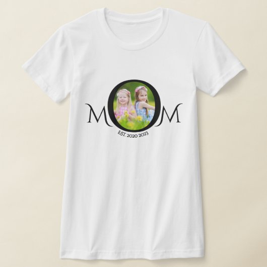 Mom Est. Mother's Day Photo Script Black on White T-shirt (Laagn)