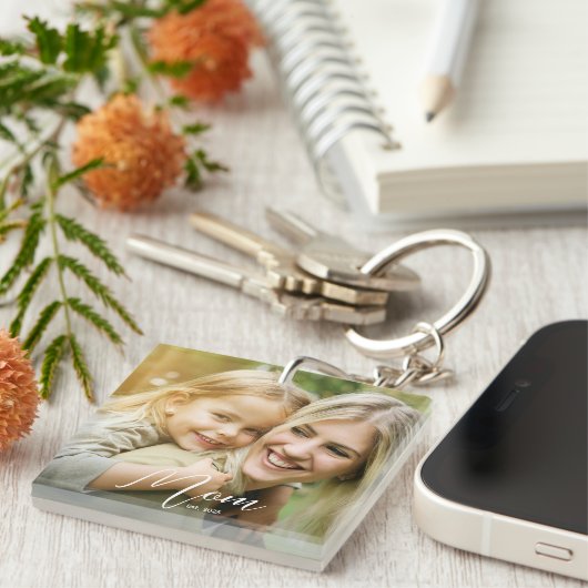 Mom Est. Photo New Mom Gift Keychain (Voorkant Rechts)