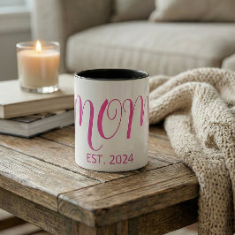 Mom Established Big Script New Mom Gift Tweekleurige Koffiemok