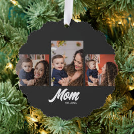 Mom Established Black 3 Photos Ornament Kaart