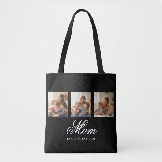 Mom Established Black Elegant Script 3 Photo Tote Bag (Voorkant)