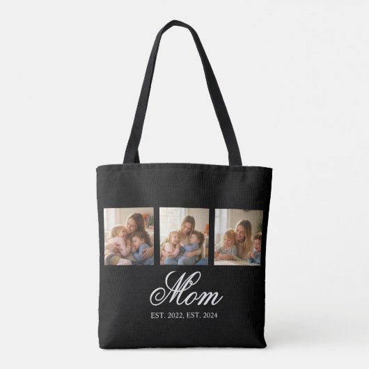 Mom Established Black Elegant Script 3 Photo Tote Bag (Achterkant)
