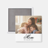 Mom Established Black Elegant Script Photo Magneet (Voorkant / Achterkant)