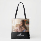 Mom Established Black Elegant Script Photo Tote Bag (Voorkant)