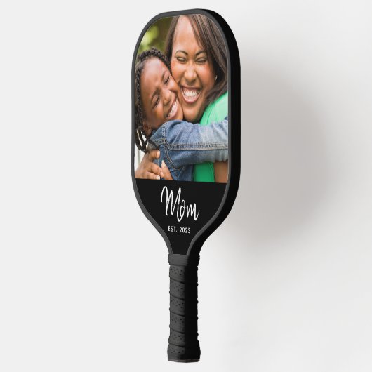 Mom Established Black Fun Modern Script Photo  Pickleball Paddle (Links)