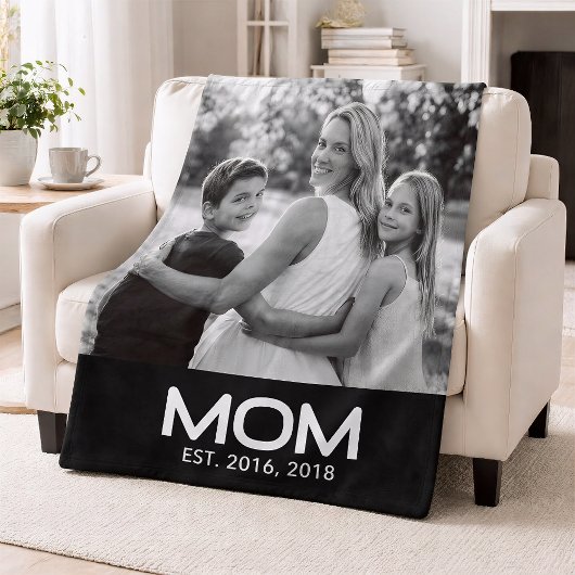 Mom Established Black Modern Bold Photo Fleece Deken