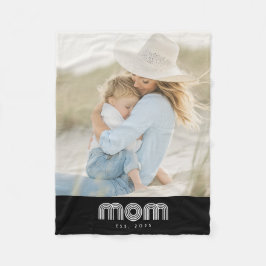 Mom Established Black Modern Retro Script Photo Fleece Deken