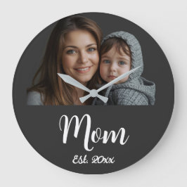 Mom Established Black Modern Script Clock Grote Klok