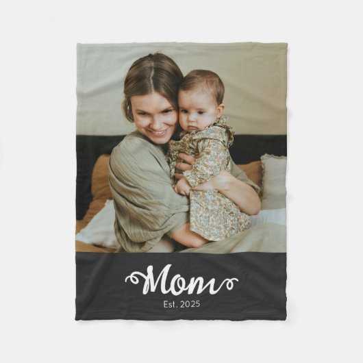 Mom Established Black Modern Script Photo Fleece Deken (Voorkant)