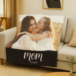 Mom Established Black Modern Script Photo Fleece Deken