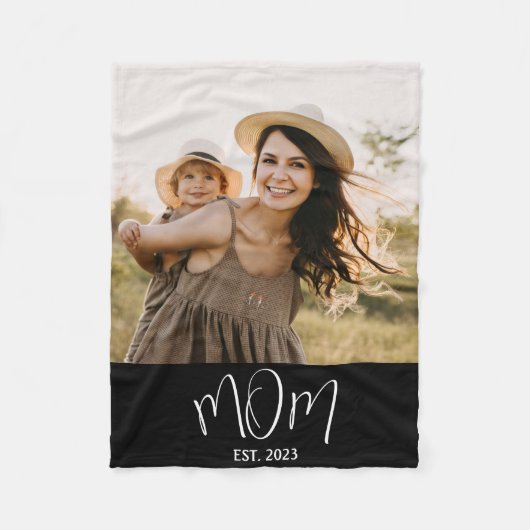 Mom Established Black Modern Script Photo Fleece Deken (Voorkant)