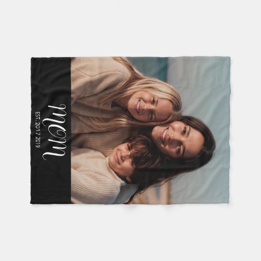 Mom Established Black Modern Script Photo  Fleece Deken (Voorkant (Horizontaal))