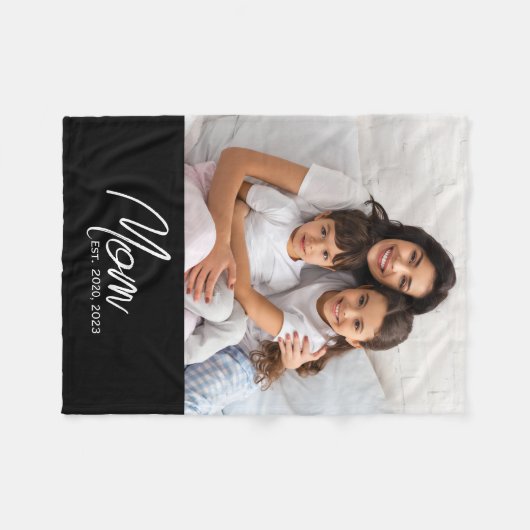 Mom Established Black Modern Script Photo  Fleece Deken (Voorkant (Horizontaal))