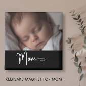 Mom Established Black Modern Script Photo Gift  Magneet
