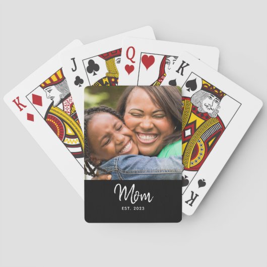 Mom Established Black Modern Script Photo Pokerkaarten (Achterkant)