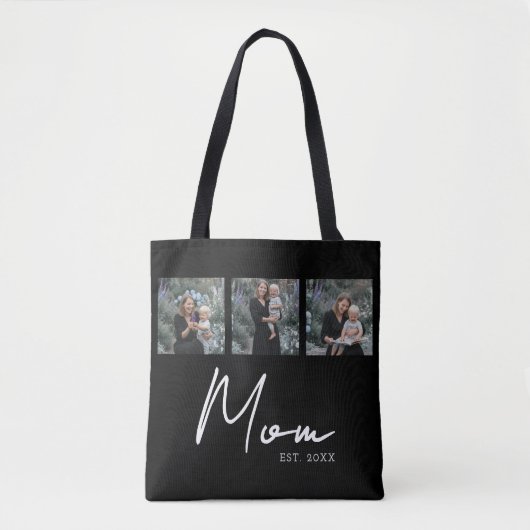 Mom Established Black Modern Script Photo Tote Bag (Voorkant)