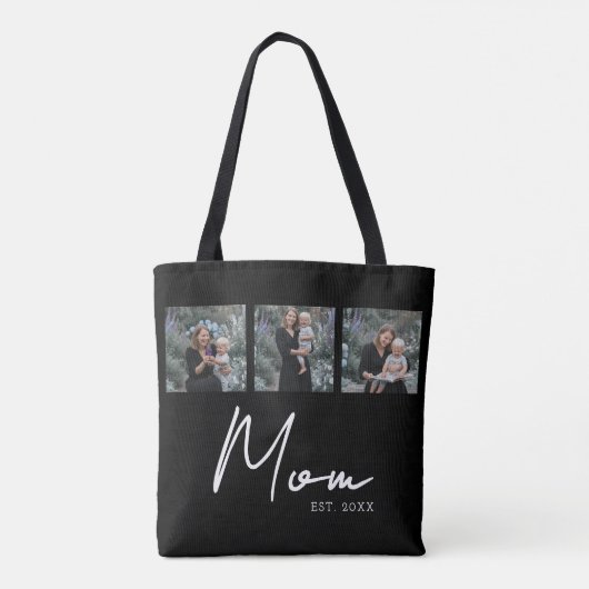 Mom Established Black Modern Script Photo Tote Bag (Achterkant)