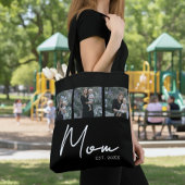 Mom Established Black Modern Script Photo Tote Bag
