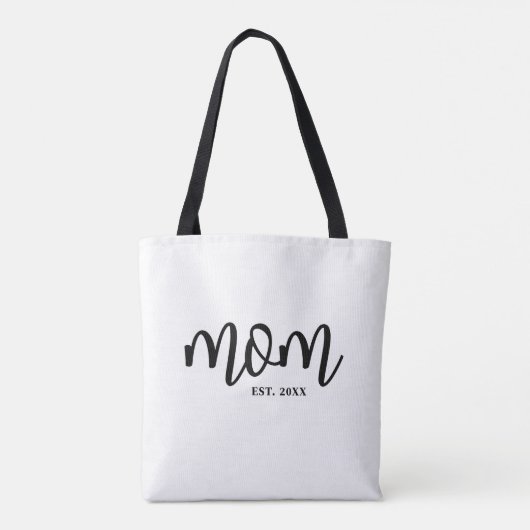 Mom Established Black Script Mother's Tote Bag (Achterkant)