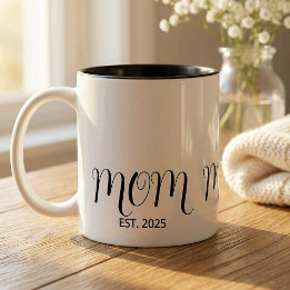 Mom Established Black Script New Mom Gift  Tweekleurige Koffiemok